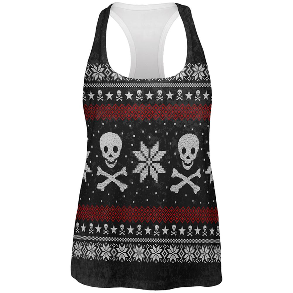 Ugly Christmas Sweater Pirate Skull and Crossbones All Over Womens Work Out Tank Top Women's Tank Tops Old Glory 2XL Multi