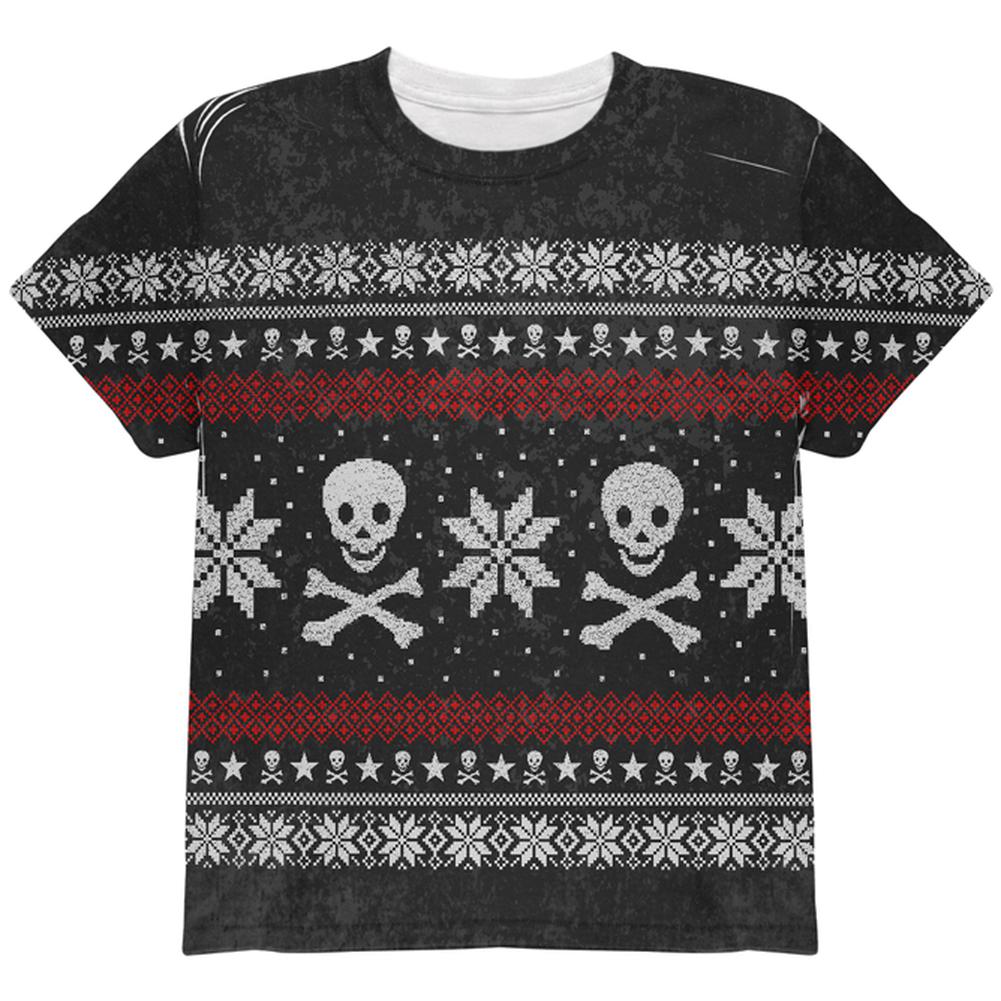 Ugly Christmas Sweater Pirate Skull and Crossbones All Over Youth T Shirt Youth T-Shirts Old Glory LG Multi