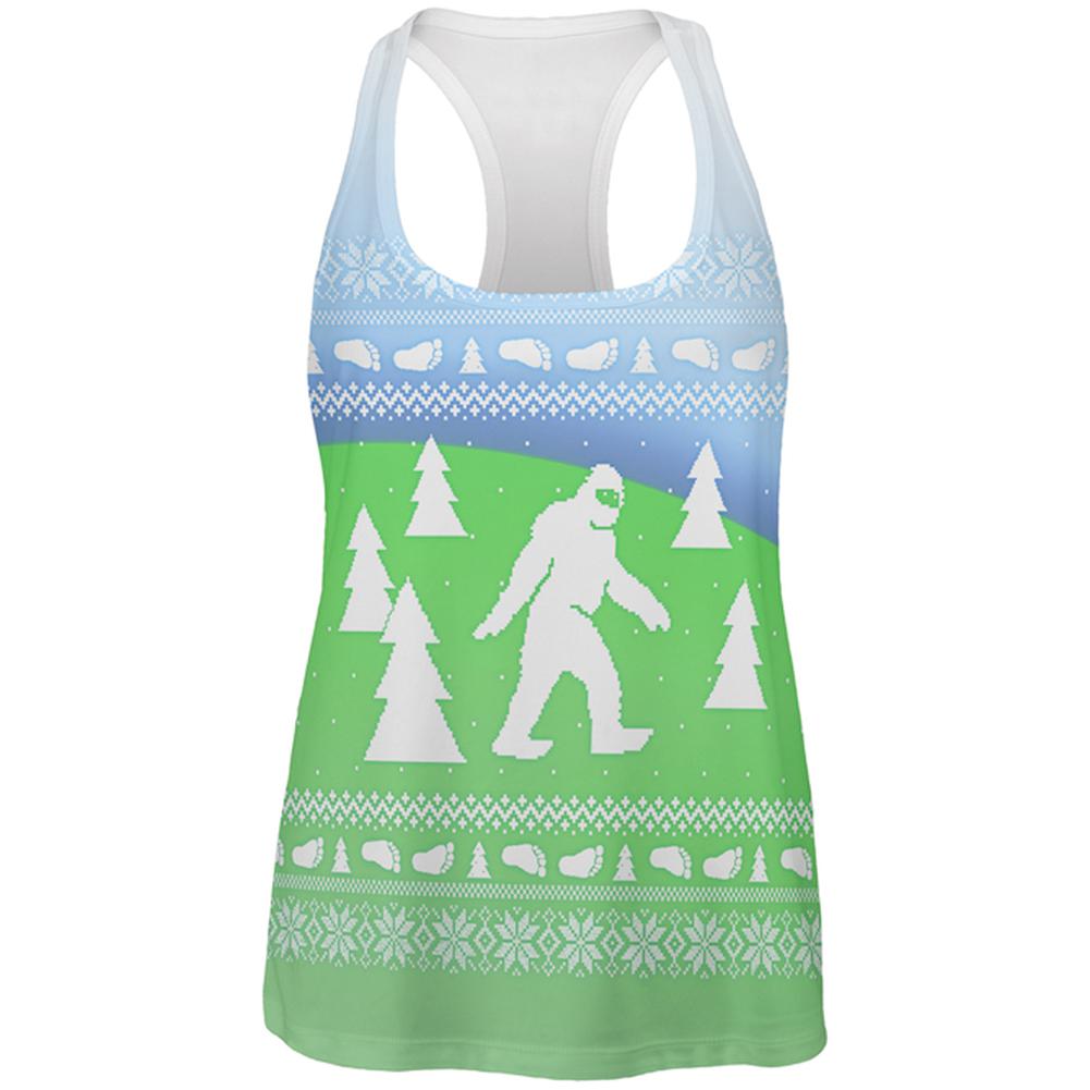 Ugly Christmas Sweater Bigfoot Sasquatch Yeti All Over Womens Work Out Tank Top Women's Tank Tops Old Glory 2XL Multi