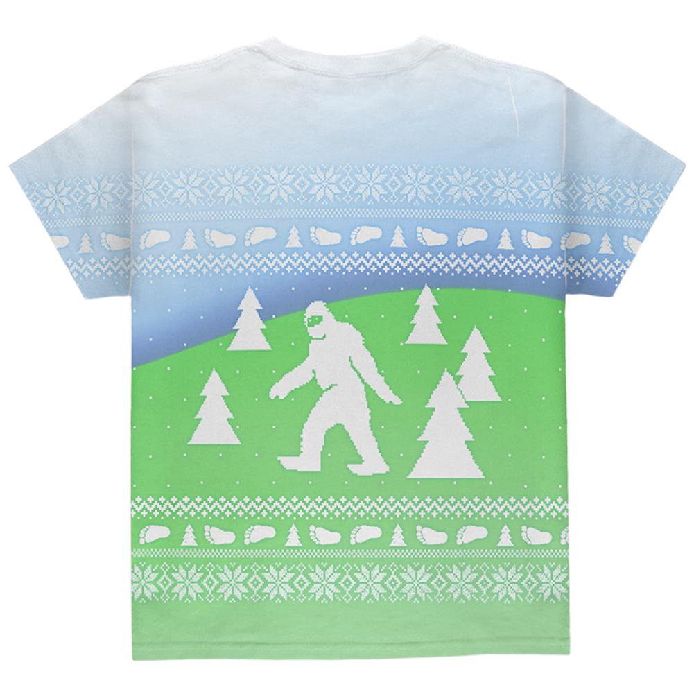 Ugly Christmas Sweater Bigfoot Sasquatch Yeti All Over Youth T Shirt Youth T-Shirts Old Glory