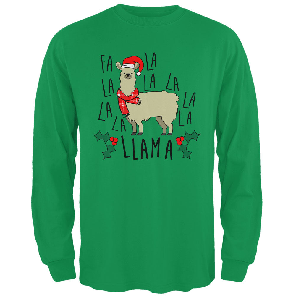Christmas Fa La Llama Mens Long Sleeve T Shirt Men's Long Sleeves Old Glory SM Green