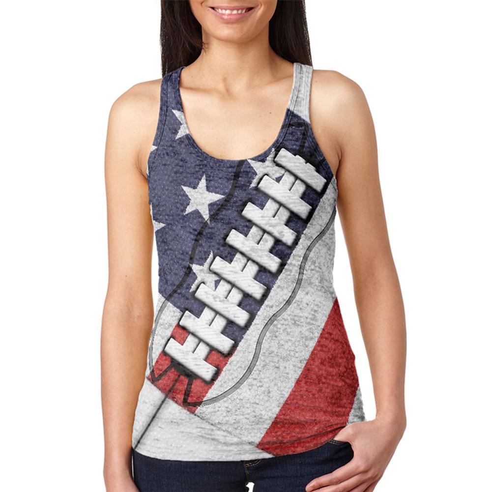 4th of July American Flag Patriot Football Juniors Burnout Racerback Tank Top Juniors Tank Tops Old Glory 2XL Multi