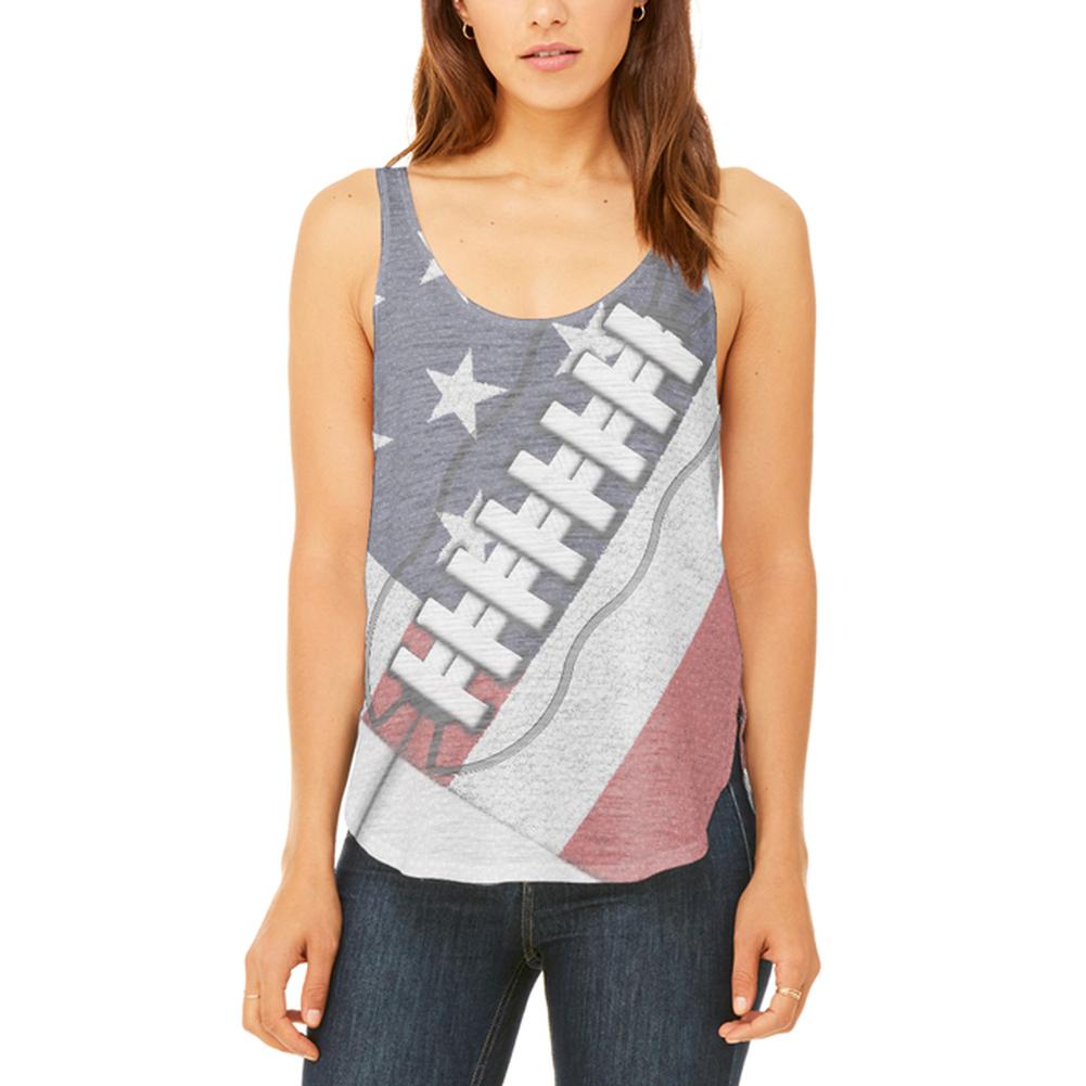 4th of July American Flag Patriot Football Juniors Flowy Side Slit Tank Top Juniors Tank Tops Old Glory 2XL Multi