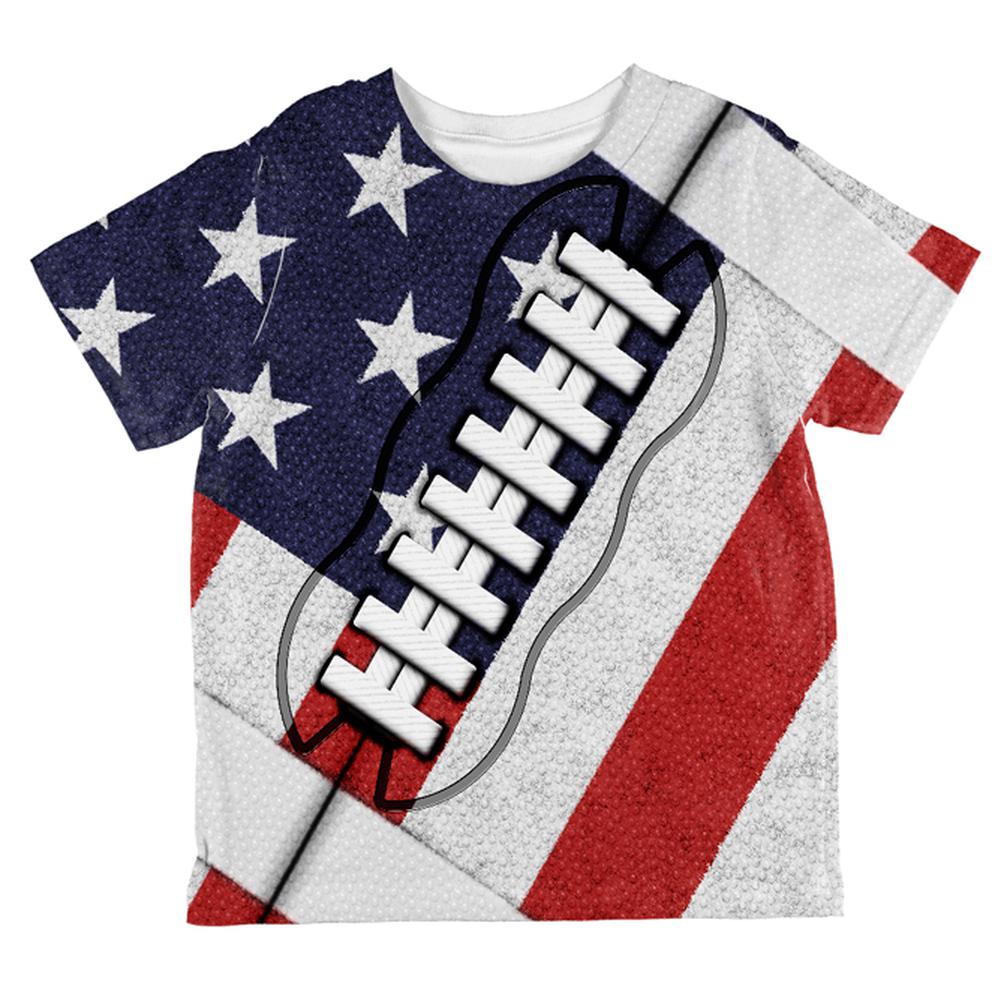 4th of July American Flag Patriot Football All Over Toddler T Shirt Toddler T-Shirts Old Glory 2T Multi