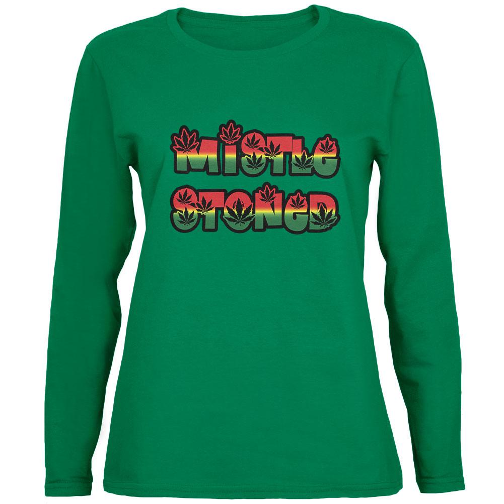 Christmas Mistlestoned Mistletoe Womens Long Sleeve T Shirt Women's Long Sleeves Old Glory 2XL Green