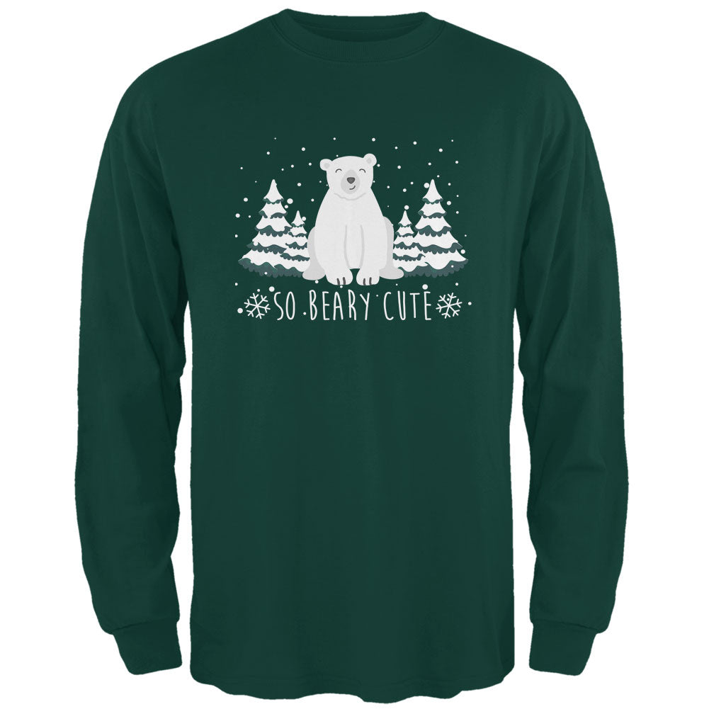 Winter So Beary Very Cute Polar Bear Pun Mens Long Sleeve T Shirt Men's Long Sleeves Old Glory 2XL Dark Green