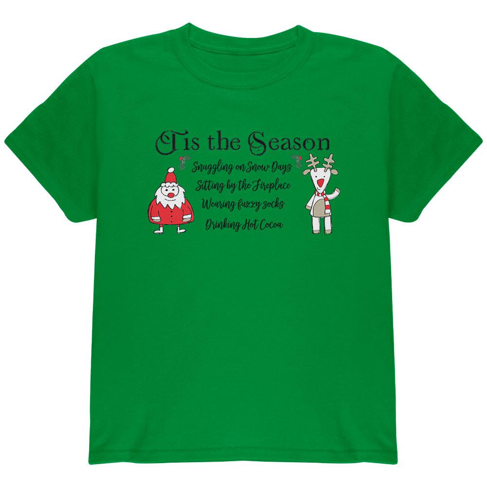 Tis the Season Fireplace Fuzzy Socks Hot Cocoa Youth T Shirt Youth T-Shirts Old Glory LG Irish Green