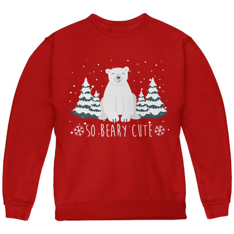 Winter So Beary Very Cute Polar Bear Pun Youth Sweatshirt Youth Sweatshirts Old Glory YLG Red