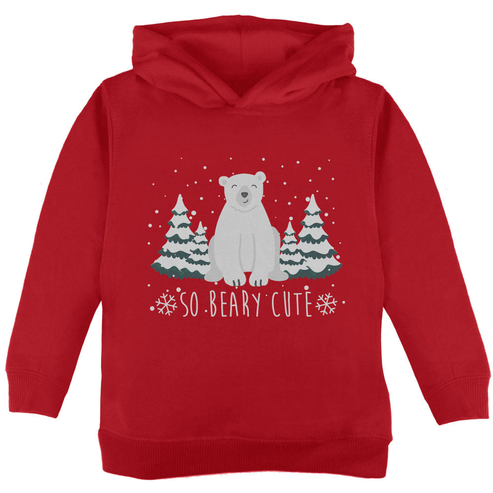 Winter So Beary Very Cute Polar Bear Pun Toddler Hoodie Toddler Hoodies Old Glory 2T Red