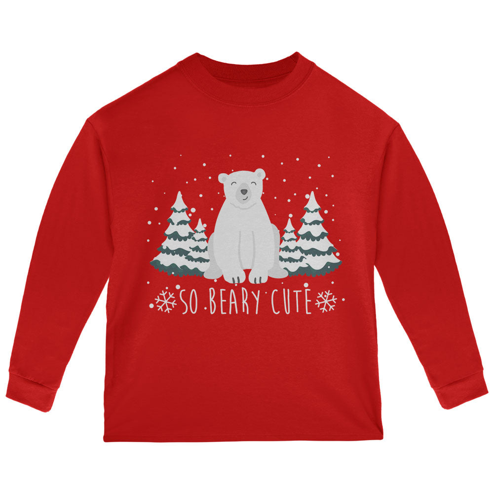 Winter So Beary Very Cute Polar Bear Pun Toddler Long Sleeve T Shirt Toddler Long Sleeves Old Glory 2T Red