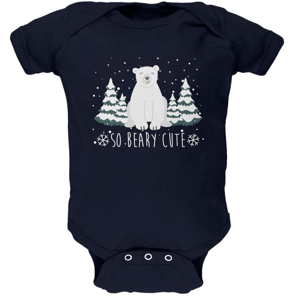 Winter So Beary Very Cute Polar Bear Pun Soft Baby One Piece Baby One Piece Old Glory 0-3M Navy