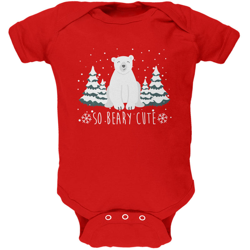 Winter So Beary Very Cute Polar Bear Pun Soft Baby One Piece Baby One Piece Old Glory 0-3M Red
