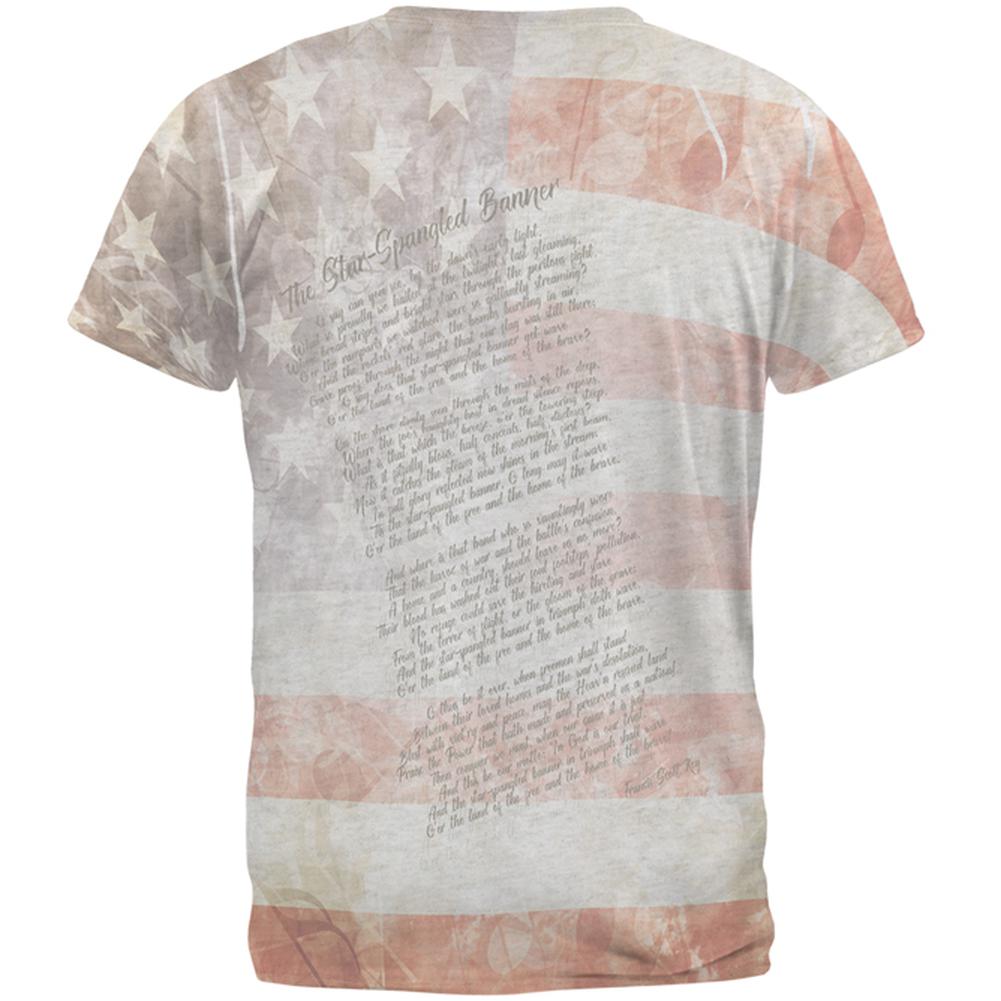 4th of July American National Anthem Flag and Lyrics Mens Soft V-Neck T Shirt Men's T-Shirts Old Glory