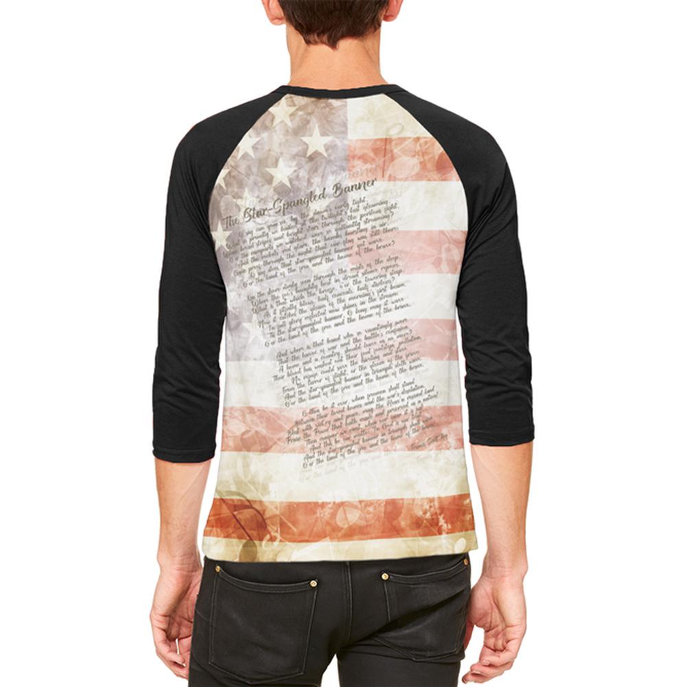 4th of July American National Anthem Flag and Lyrics Mens Raglan T Shirt Men's T-Shirts Old Glory