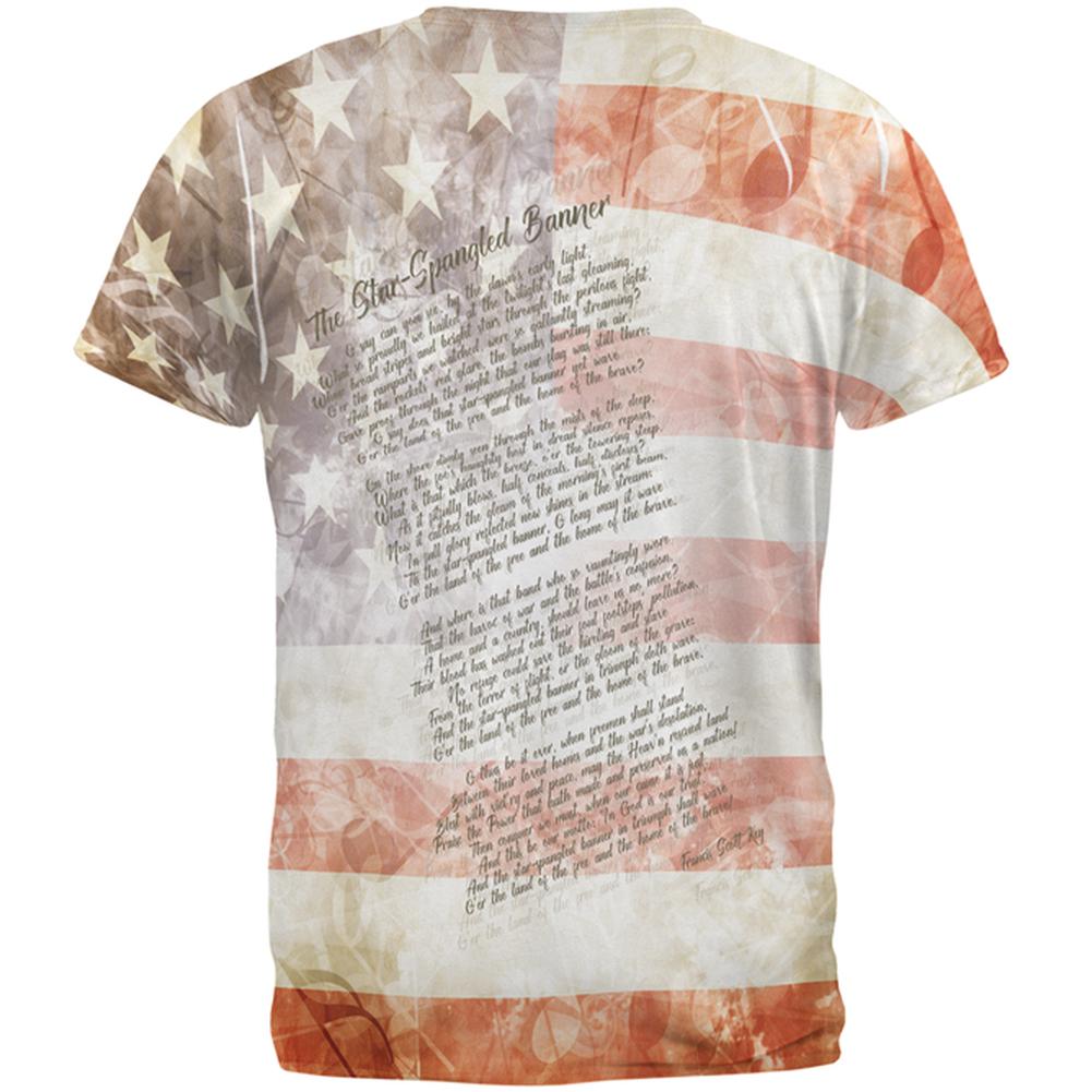 4th of July American National Anthem Flag and Lyrics All Over Mens T Shirt Men's T-Shirts Old Glory