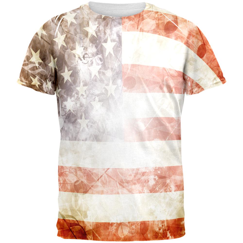 4th of July American National Anthem Flag and Lyrics All Over Mens T Shirt Men's T-Shirts Old Glory 2XL Multi
