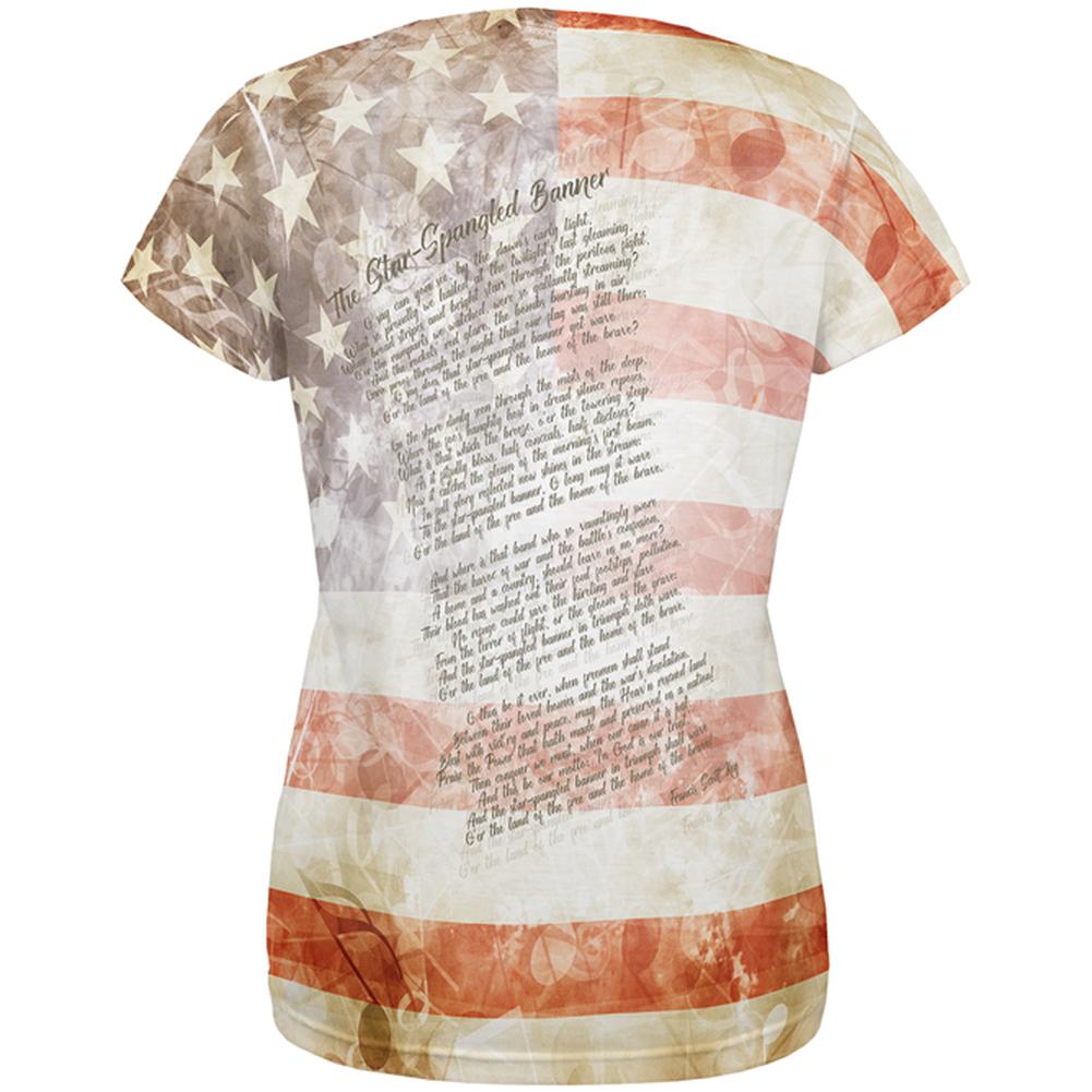 4th of July American National Anthem Flag and Lyrics All Over Womens T Shirt Women's T-Shirts Old Glory