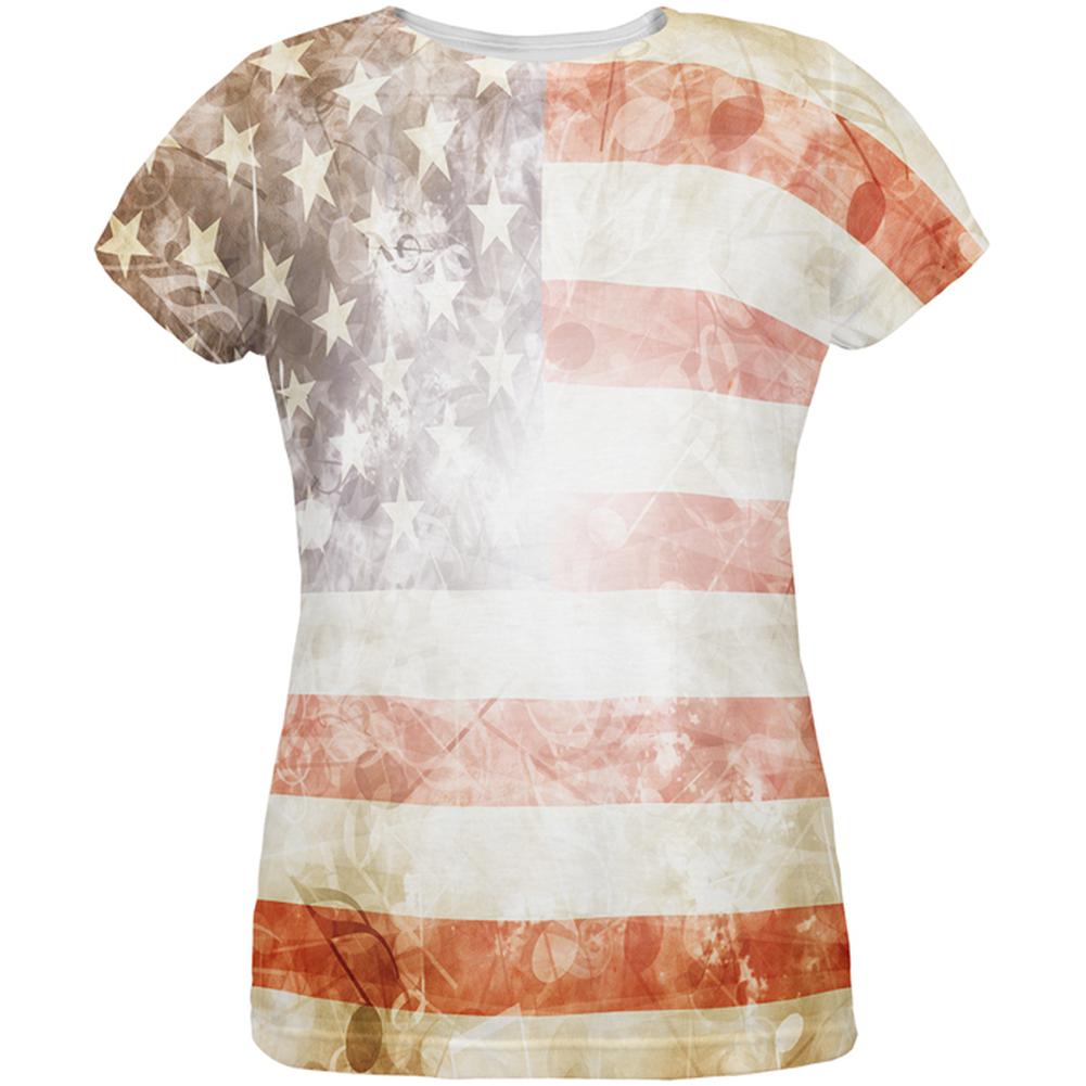 4th of July American National Anthem Flag and Lyrics All Over Womens T Shirt Women's T-Shirts Old Glory 2XL Multi