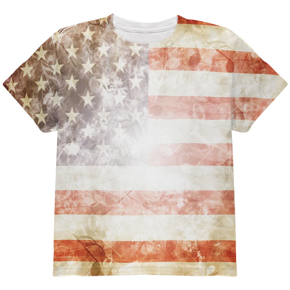 4th of July American National Anthem Flag and Lyrics All Over Youth T Shirt Youth T-Shirts Old Glory LG Multi