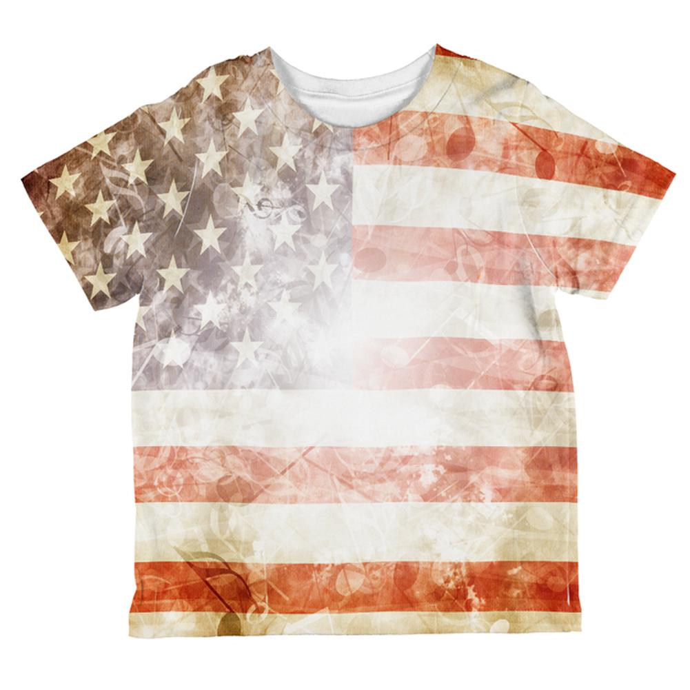 4th of July American National Anthem Flag and Lyrics All Over Toddler T Shirt Toddler T-Shirts Old Glory 2T Multi