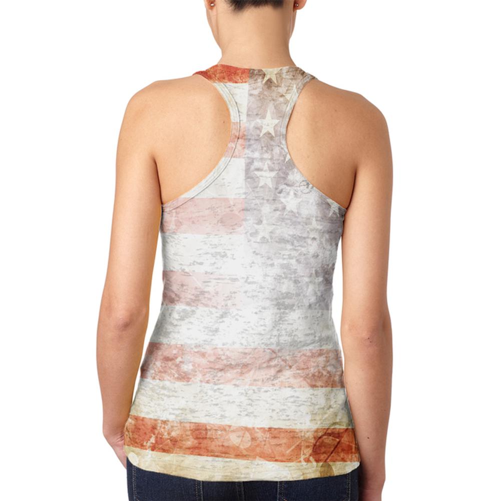 4th of July American Flag Star Spangled Banner Juniors Burnout Racerback Tank Top Juniors Tank Tops Old Glory