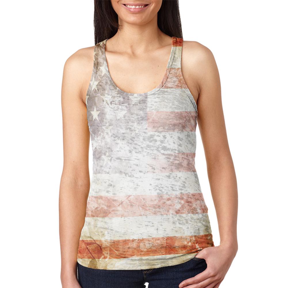 4th of July American Flag Star Spangled Banner Juniors Burnout Racerback Tank Top Juniors Tank Tops Old Glory 2XL Multi
