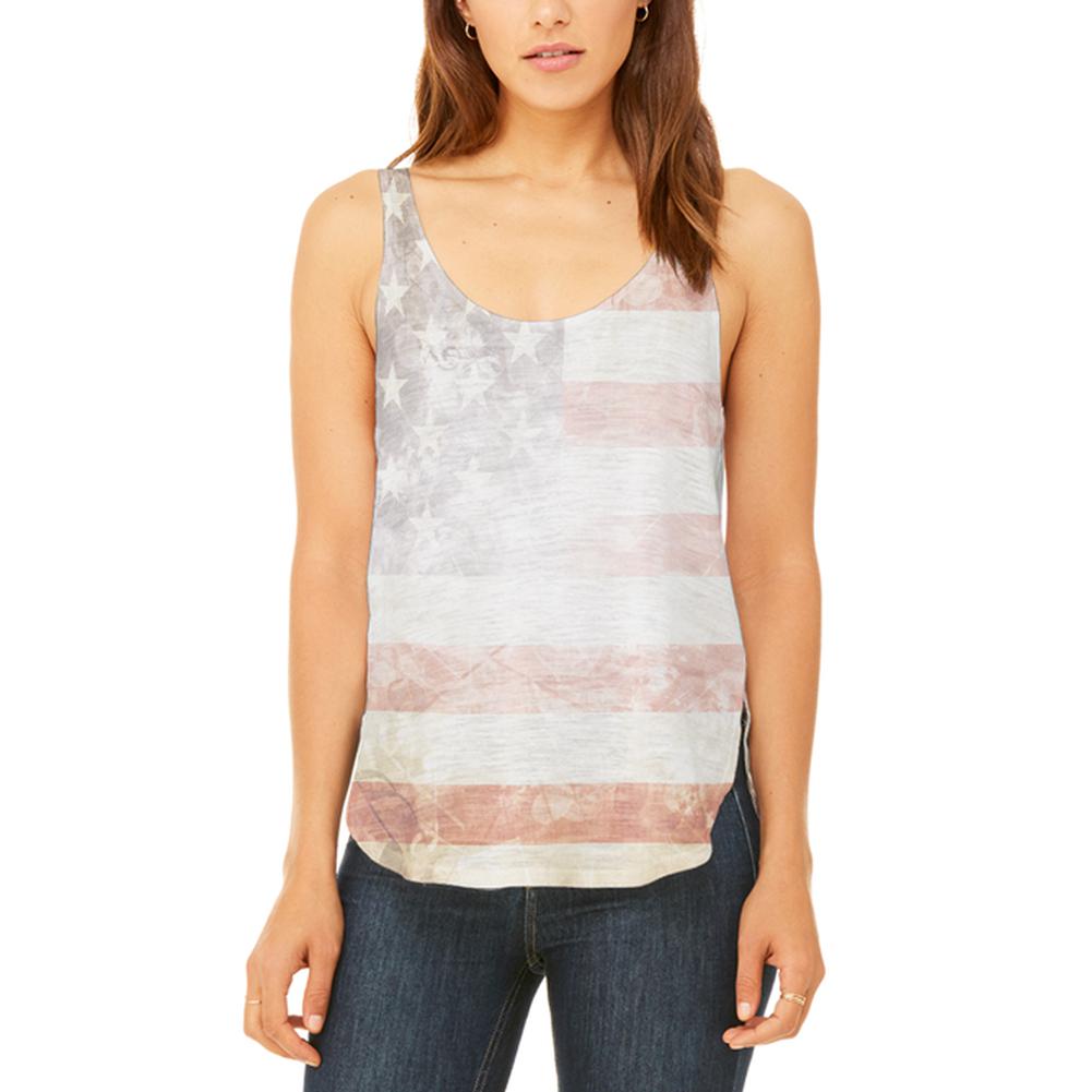 4th of July American Flag Star Spangled Banner Juniors Flowy Side Slit Tank Top Juniors Tank Tops Old Glory 2XL Multi