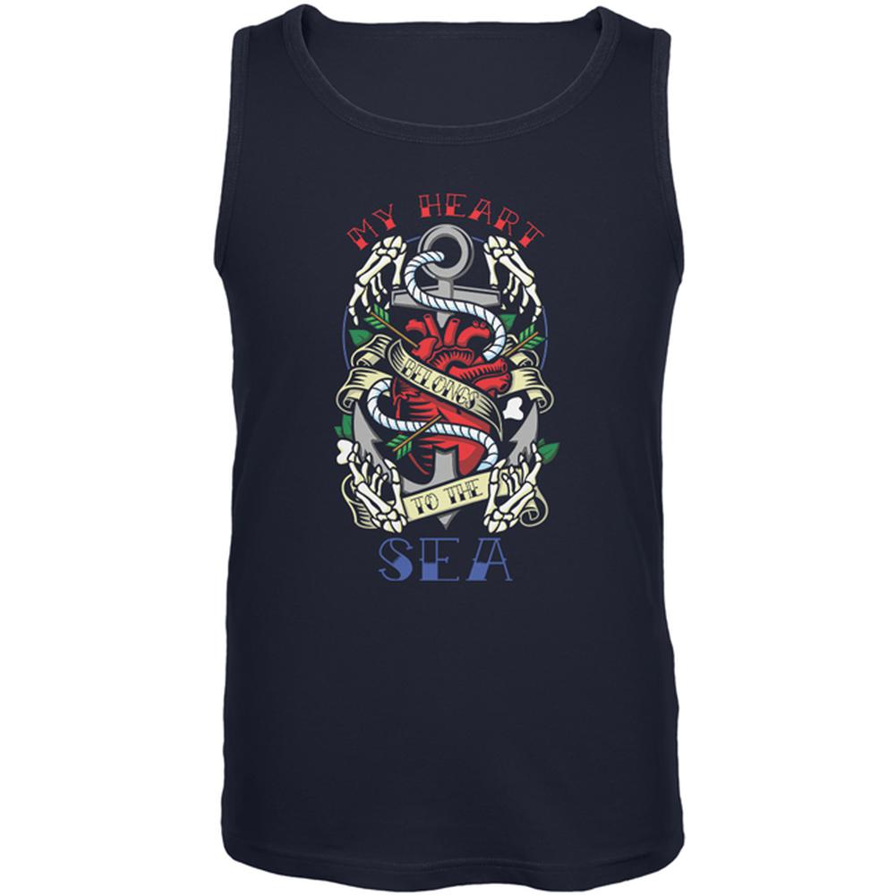 My Heart Belongs To The Sea Tattoo Mens Tank Top Men's Tank Tops Old Glory 2XL Navy