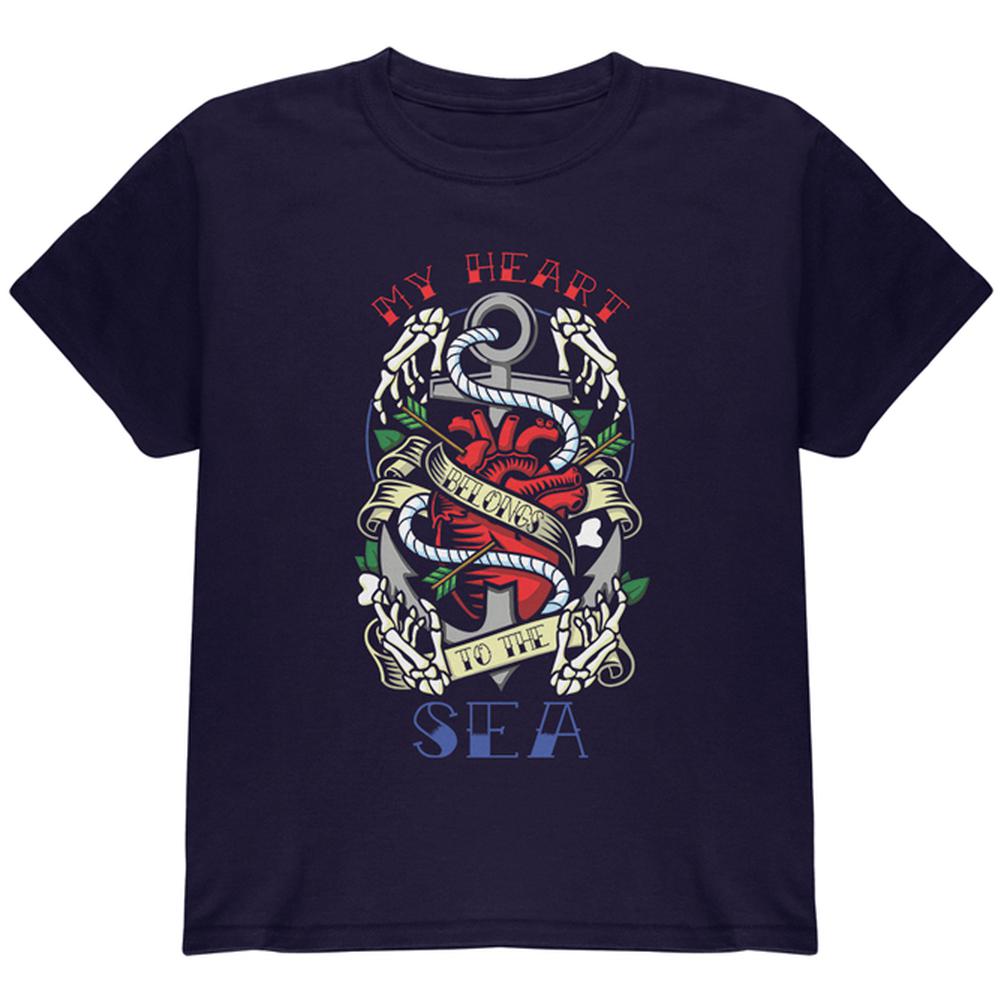 My Heart Belongs To The Sea Tattoo Youth T Shirt Youth T-Shirts Old Glory LG Navy