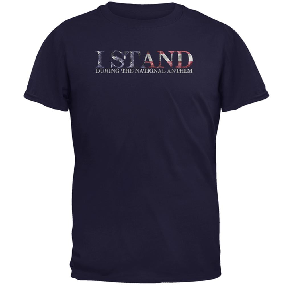 4th of July I Stand During the American National Anthem Mens T Shirt Men's T-Shirts Old Glory 2XL Navy