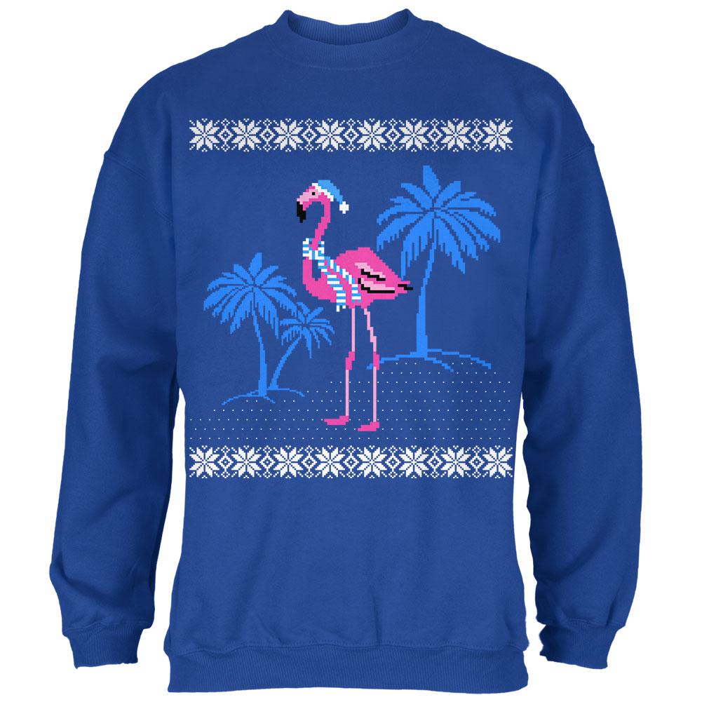 Flamingo Winter Ugly Christmas Sweater Mens Sweatshirt Men's Sweatshirts Old Glory SM Royal