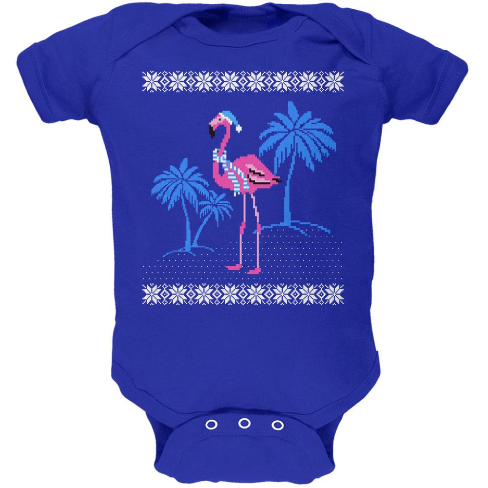 Flamingo Winter Ugly Christmas Sweater Soft Baby One Piece Baby One Piece Old Glory 0-3M Royal