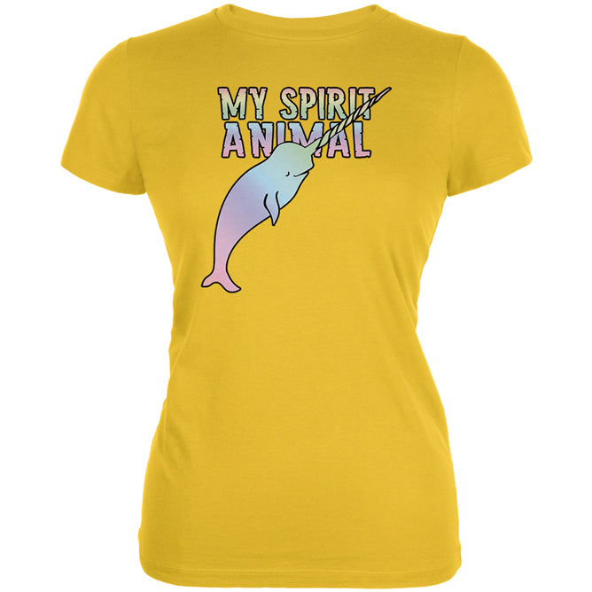 My Spirit Animal Narwhal Unicorn Of The Sea Pastel Juniors Soft T Shirt Juniors T-Shirts Old Glory LG Bright Yellow