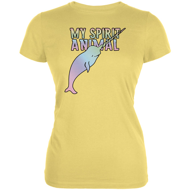 My Spirit Animal Narwhal Unicorn Of The Sea Pastel Juniors Soft T Shirt Juniors T-Shirts Old Glory LG Yellow