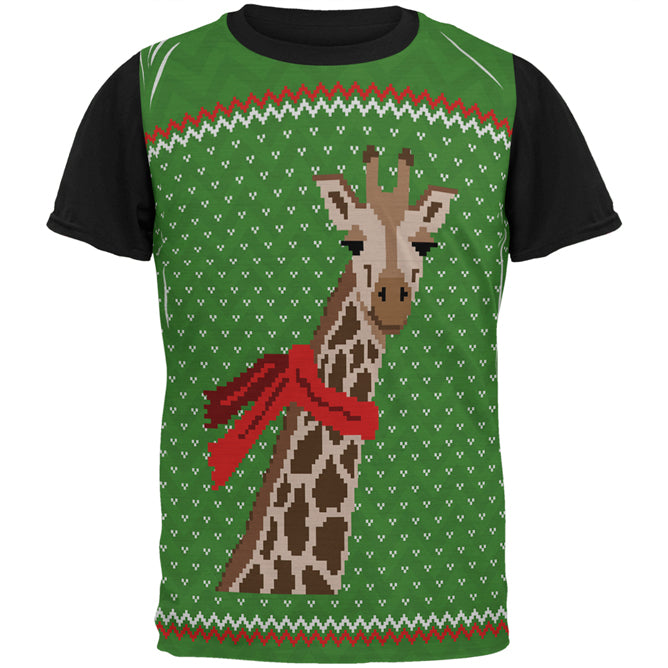 Ugly Christmas Sweater Big Giraffe Scarf All Over Mens Black Back T Shirt Men's T-Shirts Old Glory SM Multi