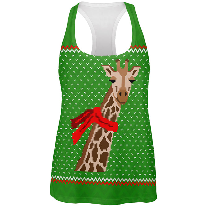 Ugly Christmas Sweater Big Giraffe Scarf All Over Womens Work Out Tank Top Women's Tank Tops Old Glory 2XL Multi