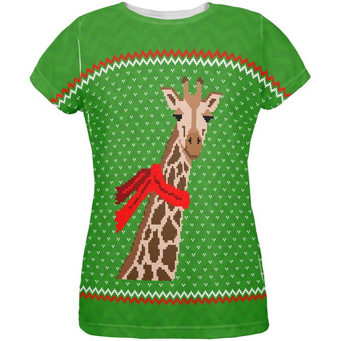 Ugly Christmas Sweater Big Giraffe Scarf All Over Womens T Shirt Women's T-Shirts Old Glory LG Multi