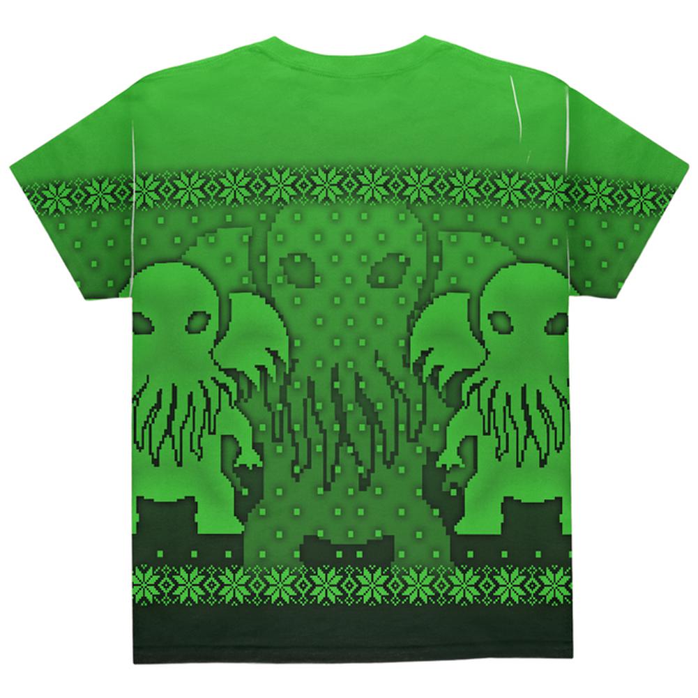 Ugly Christmas Sweater Big Cthulhu Greater Gods All Over Youth T Shirt Youth T-Shirts Old Glory