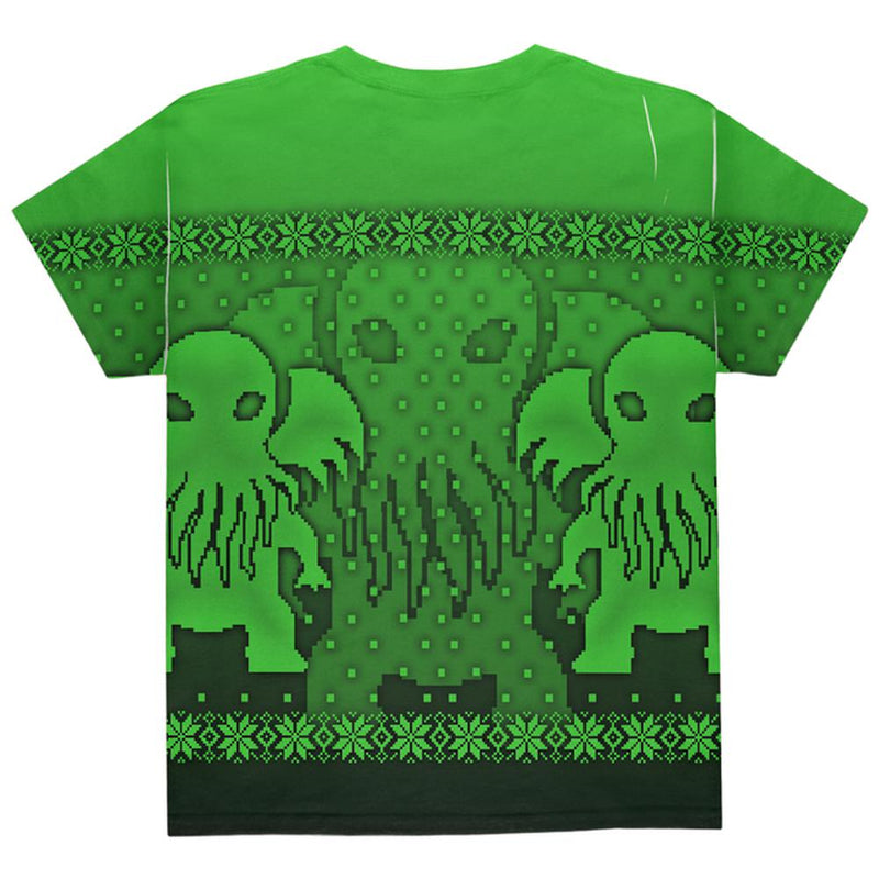 Ugly Christmas Sweater Big Cthulhu Greater Gods All Over Youth T Shirt Youth T-Shirts Old Glory