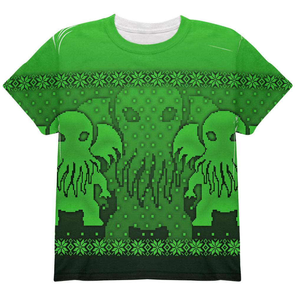 Ugly Christmas Sweater Big Cthulhu Greater Gods All Over Youth T Shirt Youth T-Shirts Old Glory LG Multi