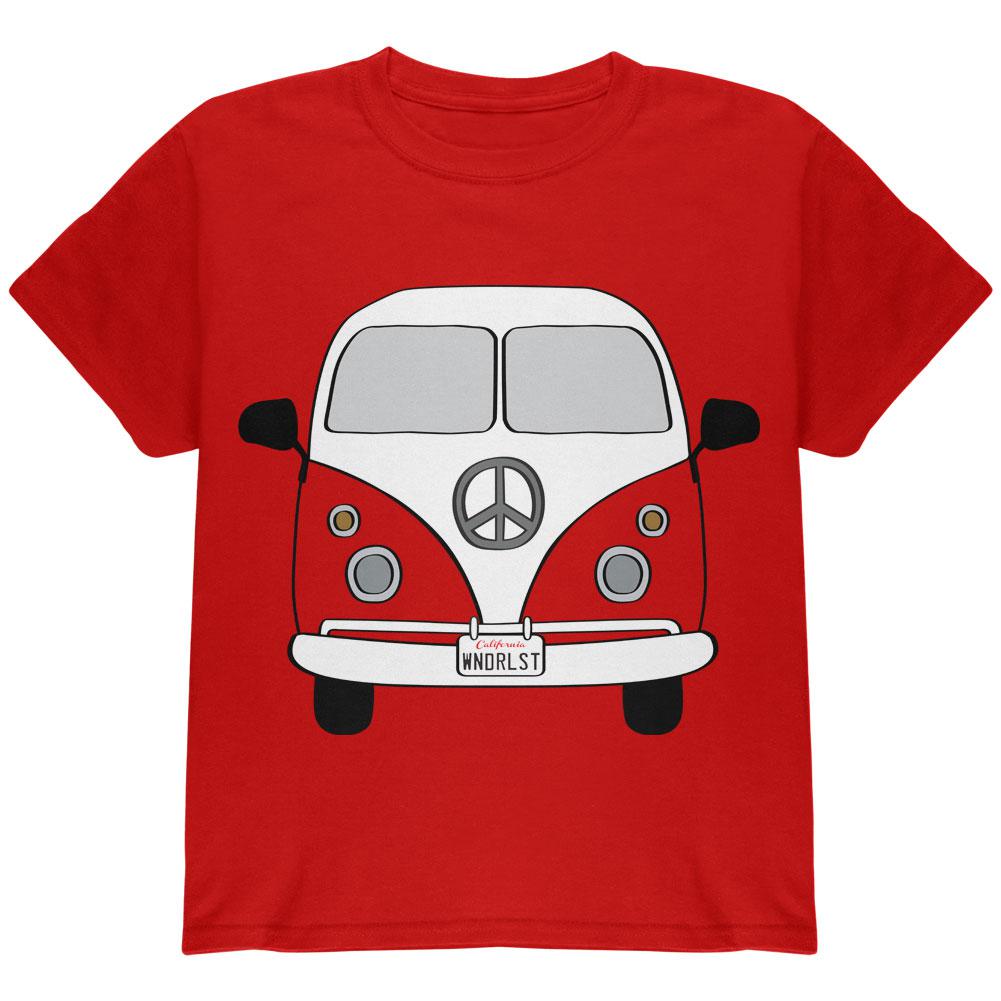 PEACE SIGN HIPPIE BUS YOUTH GRAPHIC T-SHIRT Youth T-Shirts Old Glory XS Red