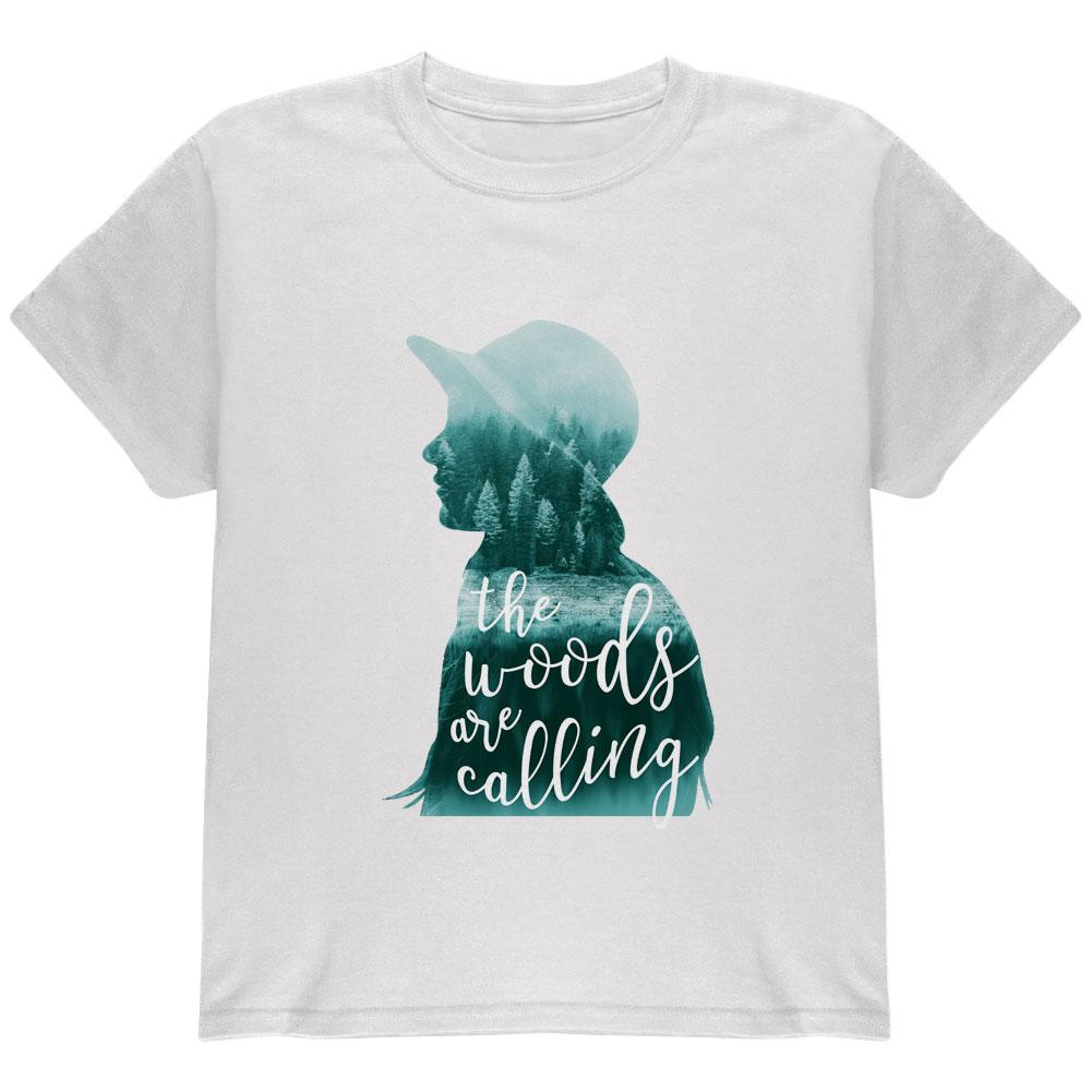 The Woods are Calling Pine Forest Girl Youth T Shirt Youth T-Shirts Old Glory LG White