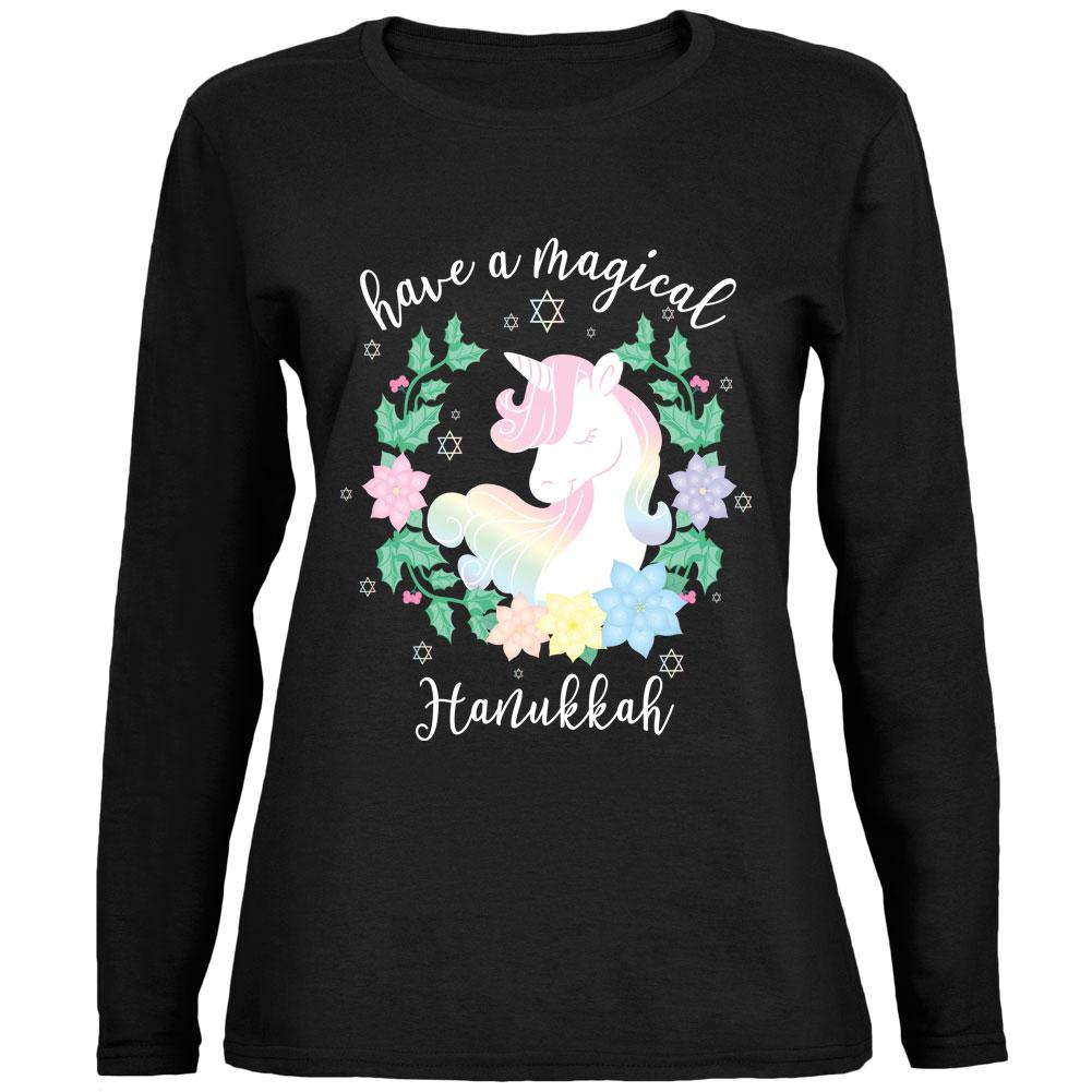 Have a Magical Hanukkah Unicorn Ladies' Relaxed Jersey Long-Sleeve Tee Women's Long Sleeves Old Glory 2XL Black
