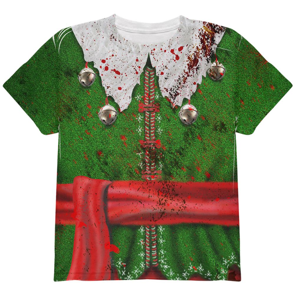 Christmas Zombie Attack Survivor Elf Costume All Over Youth T Shirt Youth T-Shirts Old Glory LG Multi
