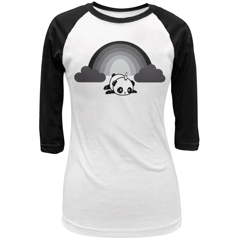 Panda Pandicorn Emo Sad Rainbow Juniors 3/4 Sleeve Raglan T Shirt Juniors T-Shirts Old Glory LG White-Black