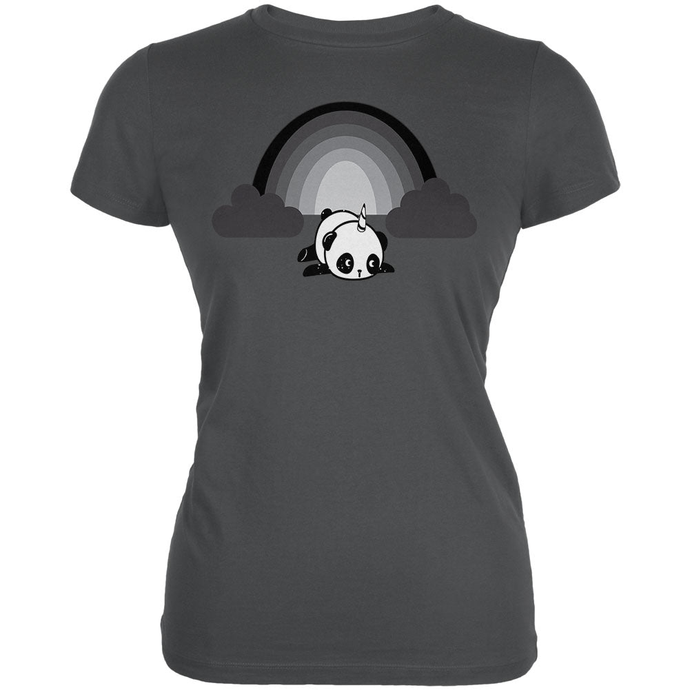Panda Pandicorn Emo Sad Rainbow Juniors Soft T Shirt Juniors T-Shirts Old Glory 2XL Asphalt