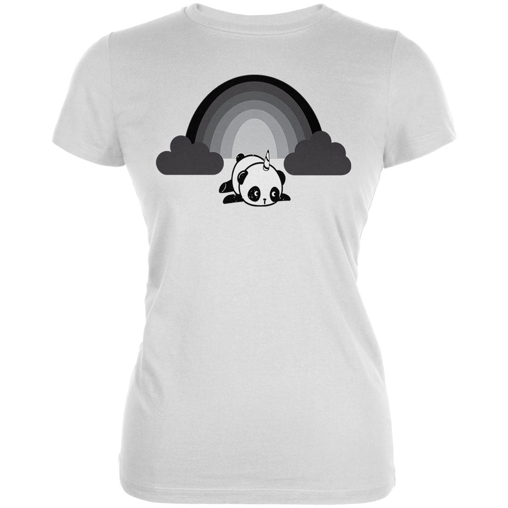 Panda Pandicorn Emo Sad Rainbow Juniors Soft T Shirt Juniors T-Shirts Old Glory 2XL White