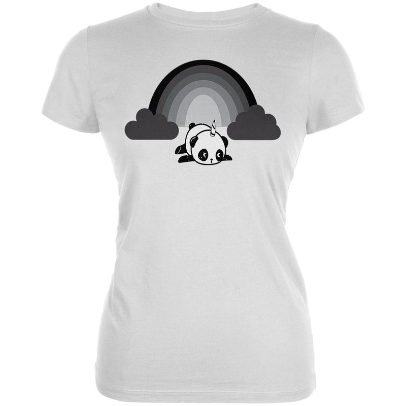 Panda Pandicorn Emo Sad Rainbow Juniors Soft T Shirt Juniors T-Shirts Old Glory 2XL White