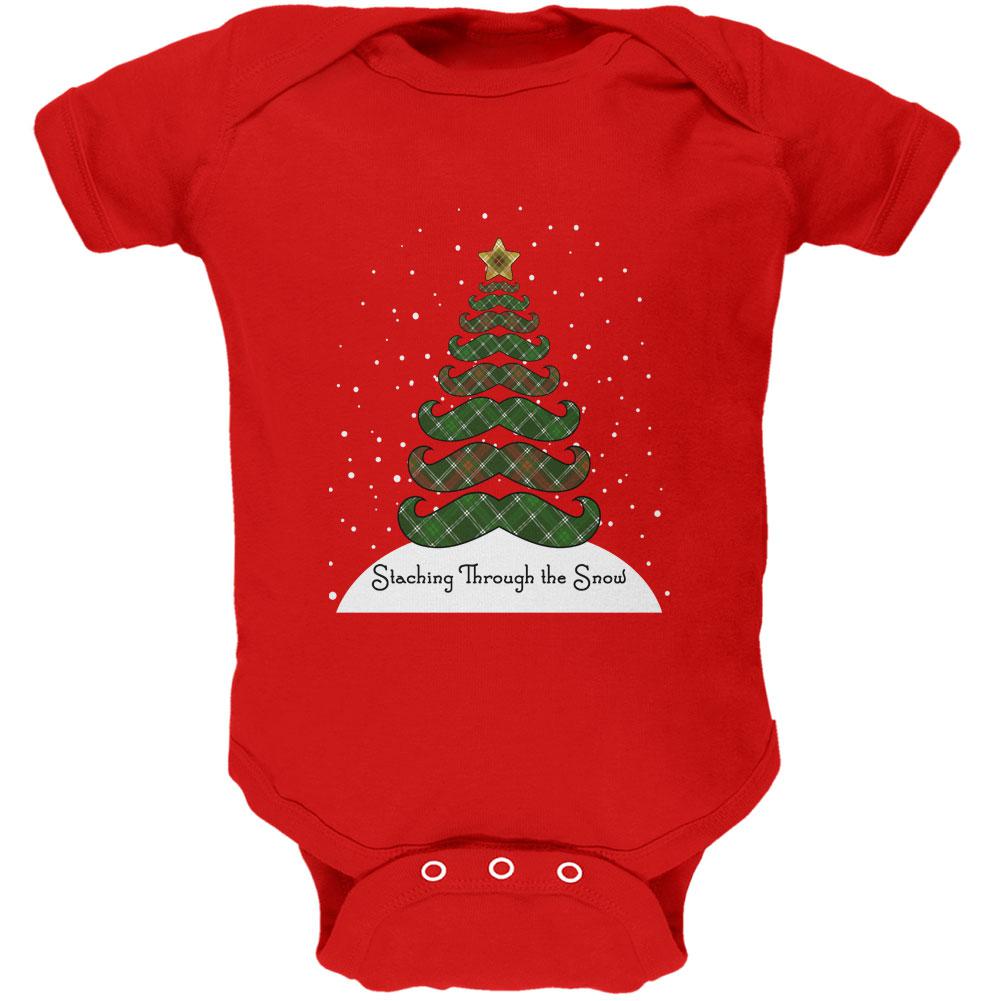 Christmas Staching Dashing Through the Snow Mustache Pun Soft Baby One Piece Baby One Piece Old Glory 12MO Red