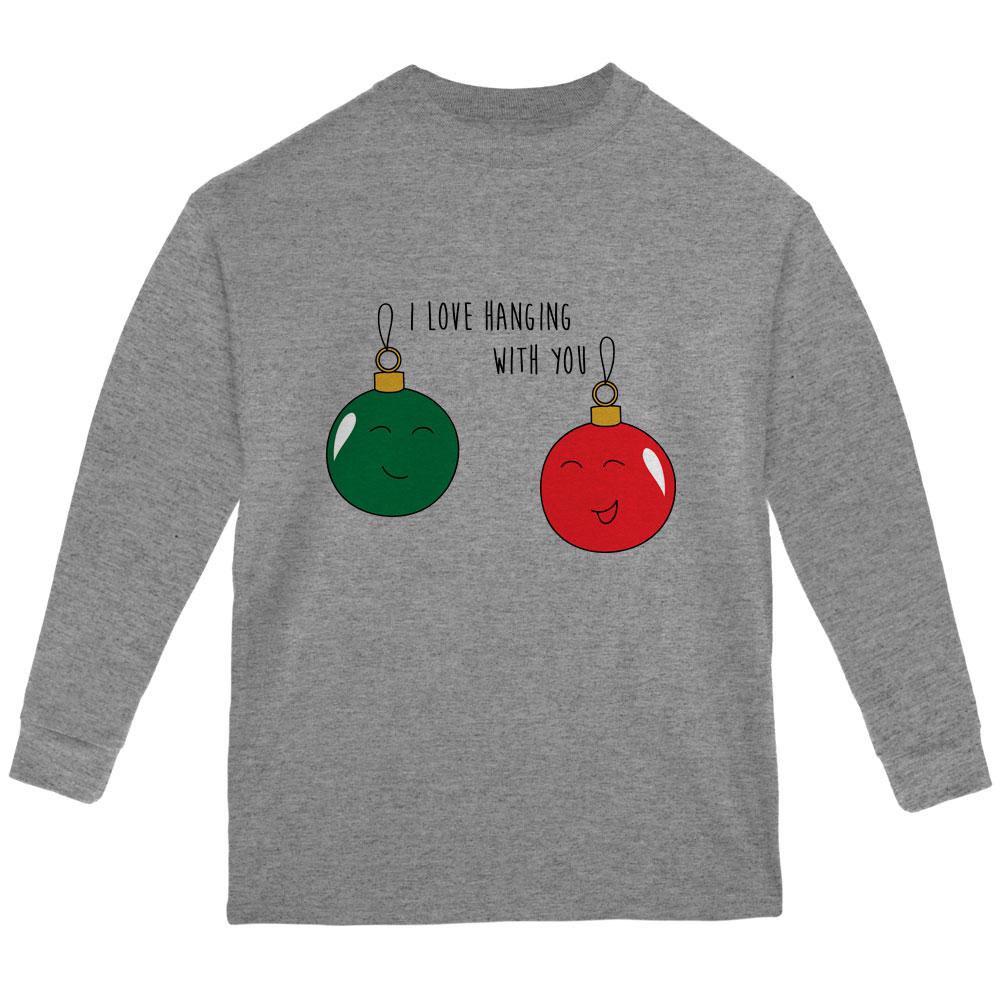 Christmas I Love Hanging With You Ornament Pun Youth Long Sleeve T Shirt Youth Long Sleeves Old Glory LG Storm Grey